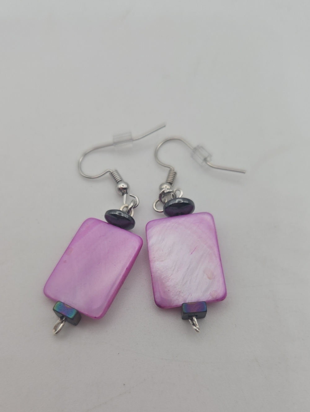 Handmade Pink Shell Rectangle Dangle Earrings